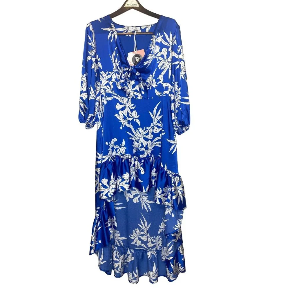 NWT ALEXIS for Target Blue Floral Tie-Front High-Low Dress Medium - Picture 2 of 16